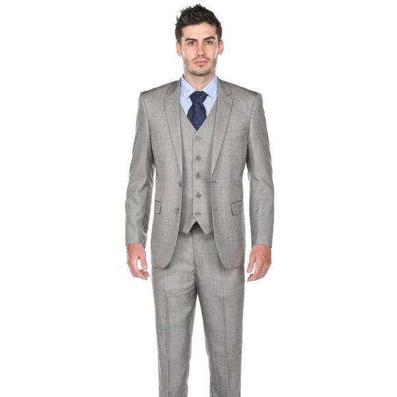 Pleated Suit - Mens Suits With Pleated Pant - Regular Fit Light Grey Suit - Picture 1 of 2